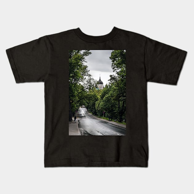 Wet road in Tallinn Kids T-Shirt by lena-maximova